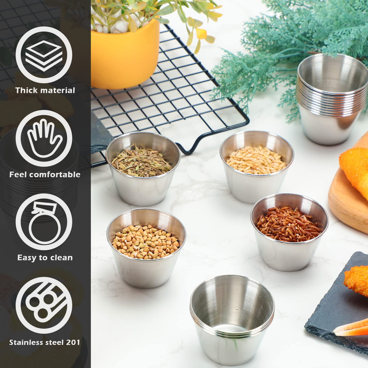 100 Pcs 2.5oz Stainless Steel Sauce Cups Dipping Cups Mental Condiment Cups Sauce Container Round Dipping Bowls Condiment Ramekins for Dish Butter Kitchen Restaurant Serving Party Dinner Cooking Mimorou