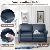 Faux Leather Loveseat Sofa, 59"W Mid Century Modern Couch with Storage, Comfy 2 Seater Sofa with Nailhead Trim & Rolled Armrests, Deep Seat Small Couch for Living Room, Apartment, Office (Navy Blue) JEEOHEY