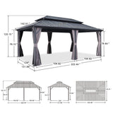 PURPLE LEAF 12' X 20' Patio Hardtop Gazebo Outdoor Pavilion Gazebo with Galvanized Steel Double Roof for Patio Lawn Garden Aluminum Gazebo with Mosquito Nets and Curtains Grey PURPLE LEAF