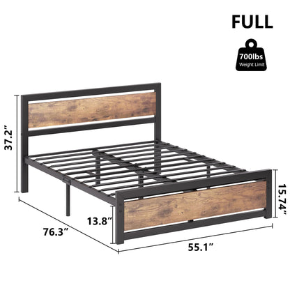 IDEALHOUSE Rustic Brown Full Size Bed Frame with Wooden Headboard and Footboard - No Box Spring Needed - WoodArtSupply