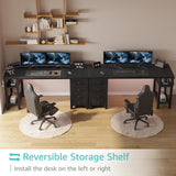 Lufeiya Gaming Desk with 4 Fabric Drawers & Storage Shelves, 55 inch Computer Writing Work Study Desk for Home Office Bedroom, Modern Simple Student PC Desks Table, Black Lufeiya