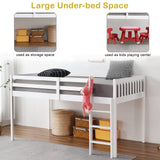 JOYMOR Low Loft Bed Twin Size, Wood Loft Bed Frame for Kids Junior Adults with Full-Length Guardrail and Ladder (Low Loft) JOYMOR