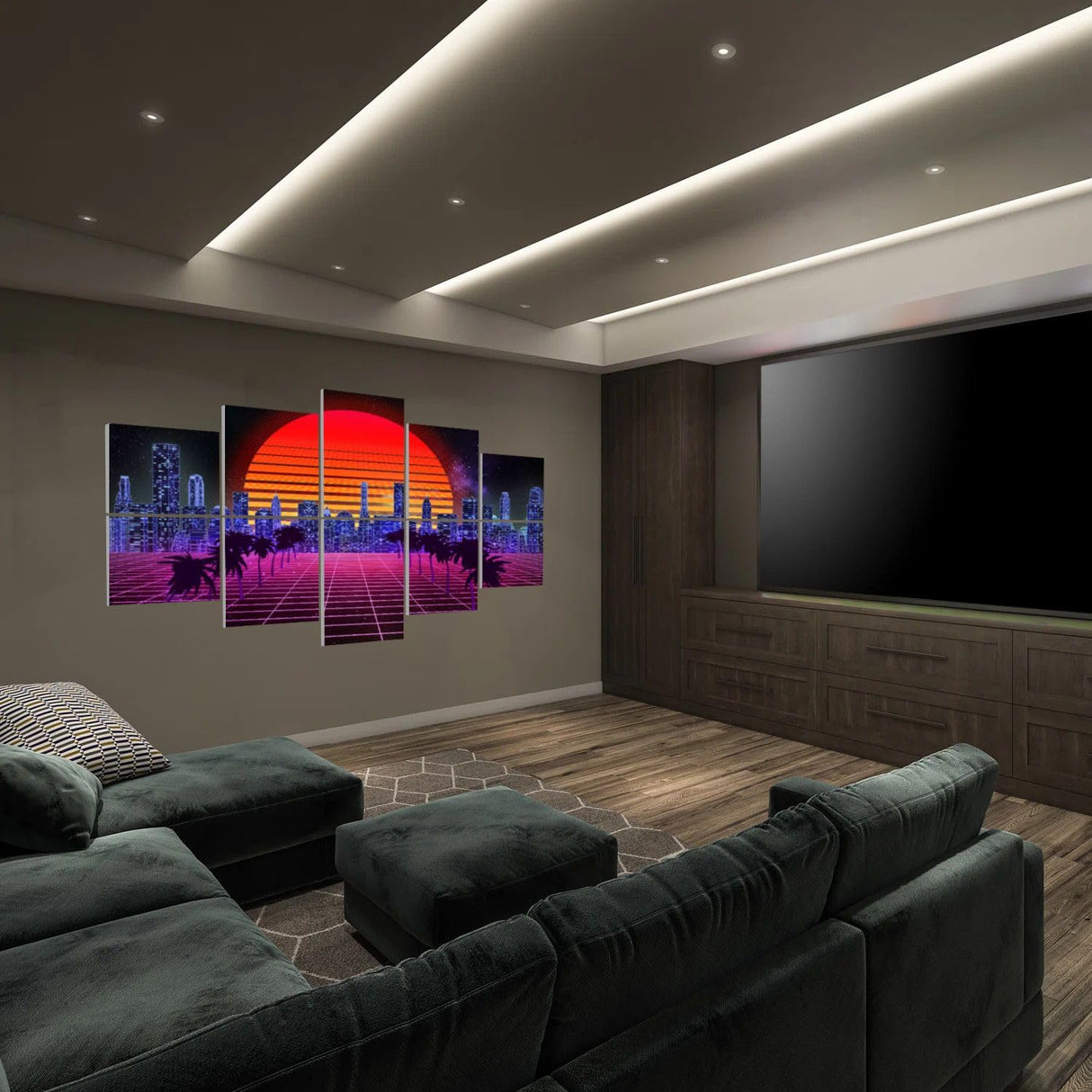 10 Pack Art Acoustic Panels Retro synthwave vaporwave skyline landscape at night sun Decorative Sound Absorbing Wall Panel Self-Adhesive Noise Canceling Soundproof Padding for Home 80" x 40" PZWKJOILPQ