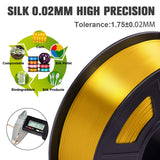 SUNLU Silk PLA Filament 1.75mm, Neatly Wound Shiny PLA 3D Printer Filament, Dimensional Accuracy +/- 0.02mm, Fit Most 3D Printers, Good Vacuum Packaging, 1kg Spool(2.2lbs), 330 Meters, Silky Gold SUNLU