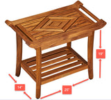 Luxury Teak Shower Bench Stool Seat Chair with Leveling Feet, Waterproof, Teak Oil Finish, Large, 25x19x14, for Bathroom, Spa, Sauna, Pool Deck, Patio, Garden, RV, from Our Diamond Collection Teak Culture