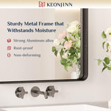 Keonjinn Black Metal Framed Bathroom Mirrors for Wall, 60” x 28” Large Rounded Rectangle Bathroom Vanity Mirror, Matte Black Modern Decorative Mirror, Anti-Rust, HD Tempered Glass(Horizontal/Vertical) Keonjinn