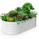 A ANLEOLIFE 8x4x2ft Galvanized Raised Garden Bed Kit, Oval Metal Deep Root Planters for Outdoor Plants Vegetables Flowers Herb, Large Bottomless, 478 Gallon Capacity- Antique White A ANLEOLIFE