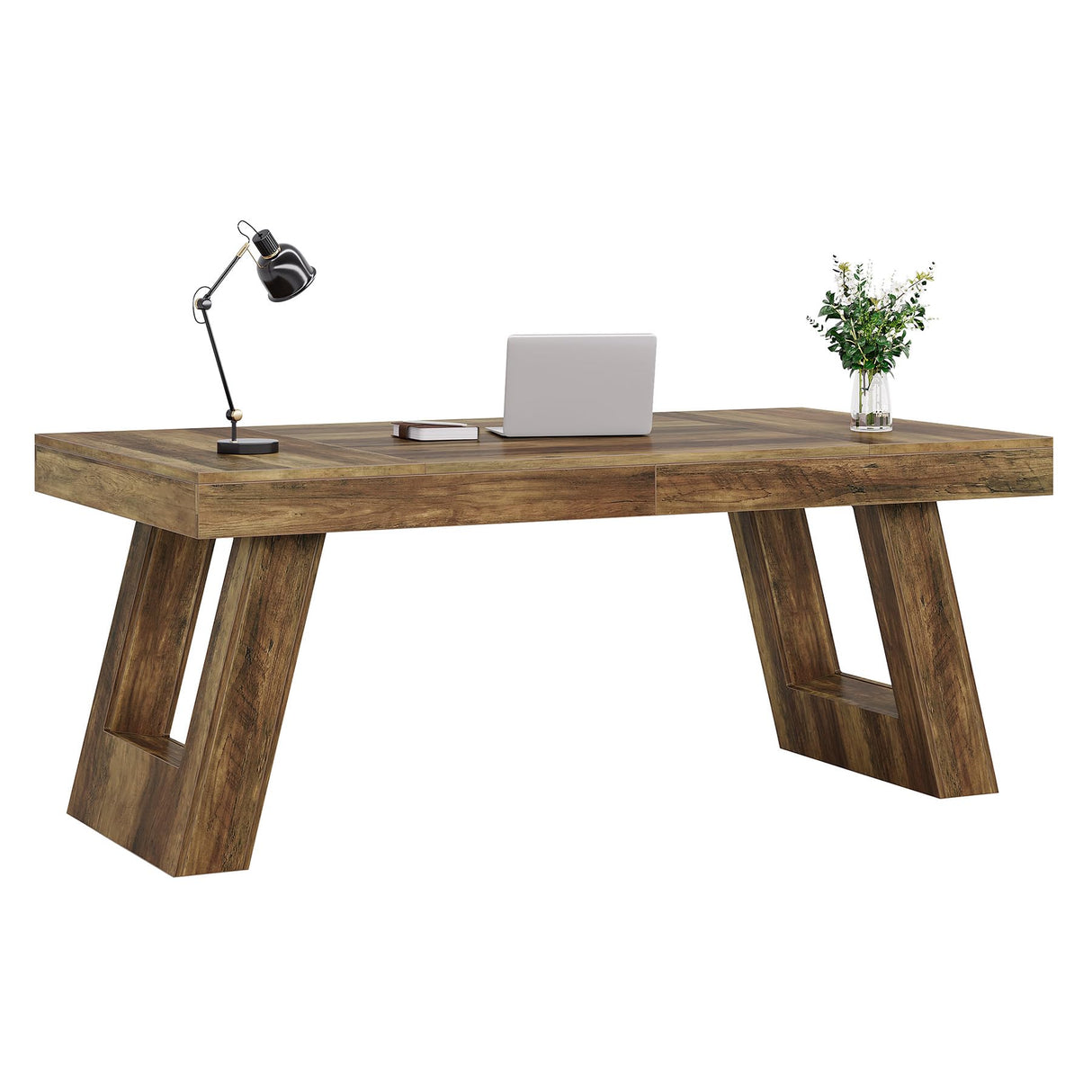 Tribesigns 63 Inches Wood Executive Desk, Large Home Office Computer Desk with Double Pedestal, Industrial Study Writing Table, Business Workstation for PC Laptop, Rustic Brown Tribesigns