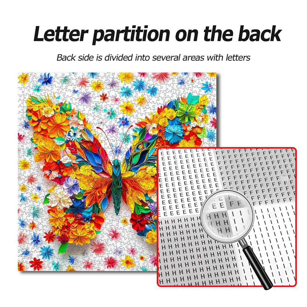 Bgraamiens Puzzle-Paper Art Butterfly-1000 Pieces Paper Flower Butterfly Puzzle for Adults, Unique Flowers Art Puzzle, Impossible Puzzle Color Challenge Puzzle for Adults Bgraamiens