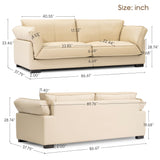 Olodumare 87’’ Genuine Leather Sofa for Living Room, Luxurious Top-Grain Leather Comfy Couch with Overstuffed Cushions, Mid-Century Modern Feather Filled Cushions Furniture, Cream Beige Olodumare