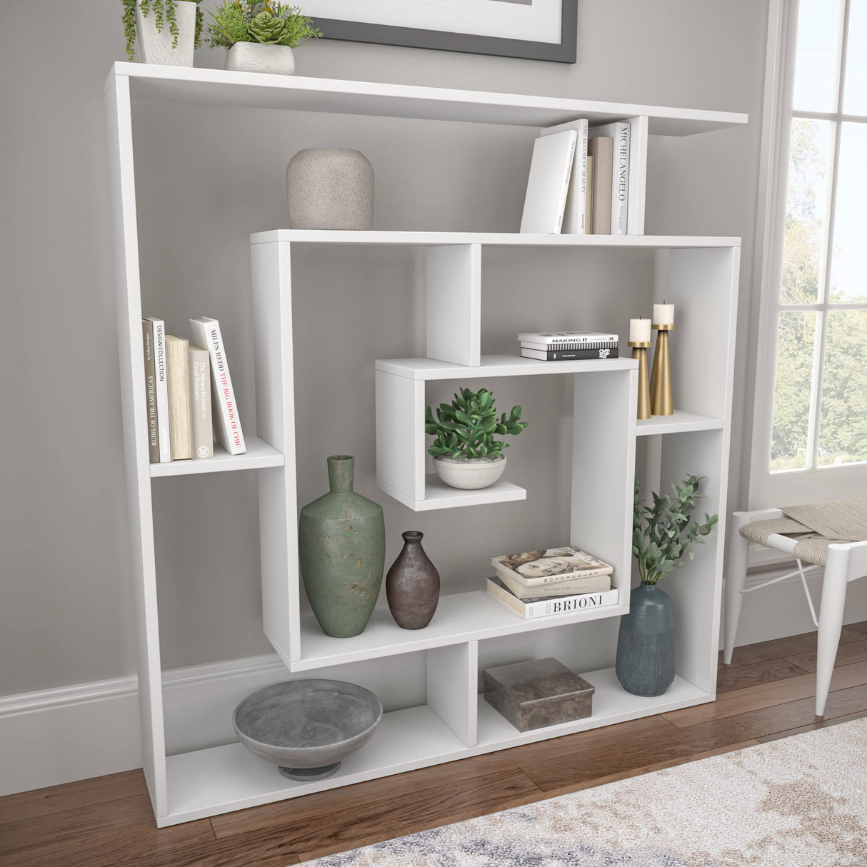 Ada Home Décor Briscoe Bookcase, 49'' x 51'' x 8.5'', White Ada Home Decor