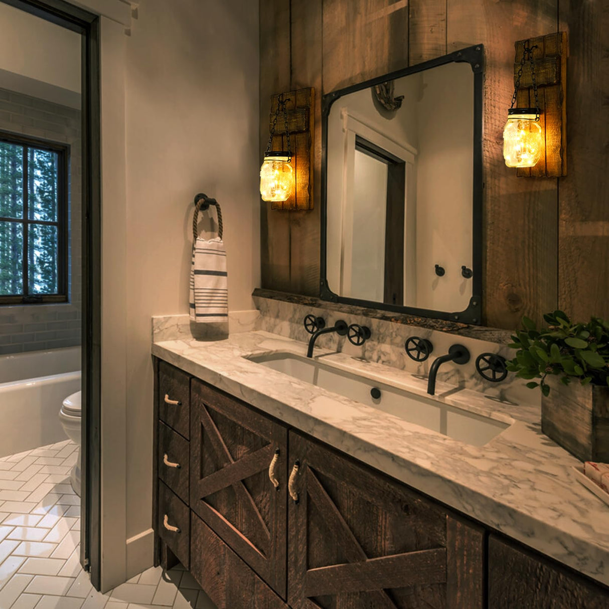 Iowuee Wall Candle Sconces Set of 2, Wall Candle Holder Rustic Home Decor, Farmhouse Wall Mounted Wooden Candle Holders with Lights, Wall Decorations for Bedroom, Living Room, Kitchen, Bathroom Iowuee