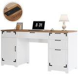 Tribesigns 59" Farmhouse Executive Desk, Computer Office Desk with File Drawers, Charging Station and Storage Cabinet, Wooden Rustic Writing Study Table for Home Office, White Tribesigns