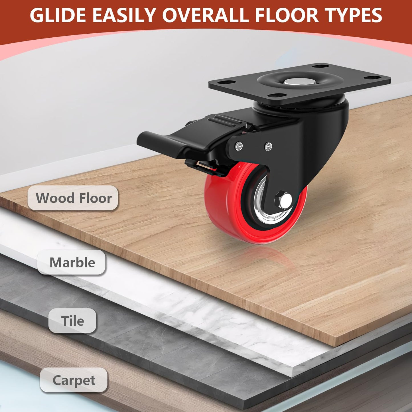 2 Inch Caster Wheels 600lbs Heavy Duty, Casters Set of 4 with Brake,Locking Industrial Swivel Top Plate Casters Wheels for Furniture and Workbench Cart(Two Hardware Kits Include)