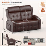 Tiooii RV Loveseat Recliner Sofa, Oversized Massage Wall Hugger Recliners with Insert Pockets, Cup Holders, Reclining Couch, 150° Adjustable Recline & Padded Armrests, for RV Furniture & Living Room Tiooii