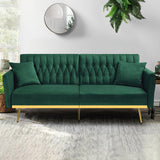 ACMEASE 70” Velvet Futon Sofa Bed w/Adjustable Backrests and Armrests, Convertible Futon Couch with 2 Pillows, Modern Tufted Sleeper Bed for Living Room, Bedroom,Green ACMEASE