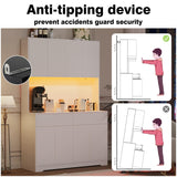 Hlivelood 71" Tall Kitchen Pantry Storage Cabinet w/Power Outlet and Led Light, Large Kitchen Hutch Pantry Cabinet w/ 2 Drawer and 8 Doors,Modern Freestanding Buffet Cabinet for Kitchen,Dining Room Hlivelood