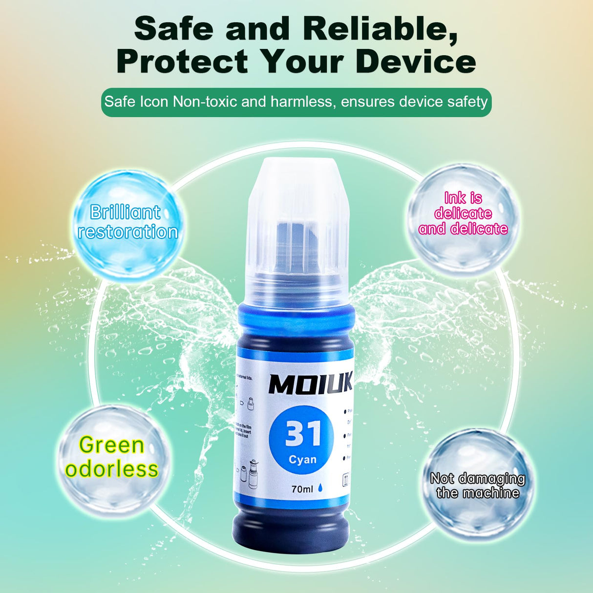 High Capacity Compatible with HP 31 32XL Ink Refill Bottles Set for HP Smart Tank 7301, 7602, 5000, 6001, 5101 5102 Plus 651 551 455 457 450 All-in-One Ink-Tank (5 Bottles: 2BCMY) MOIUK