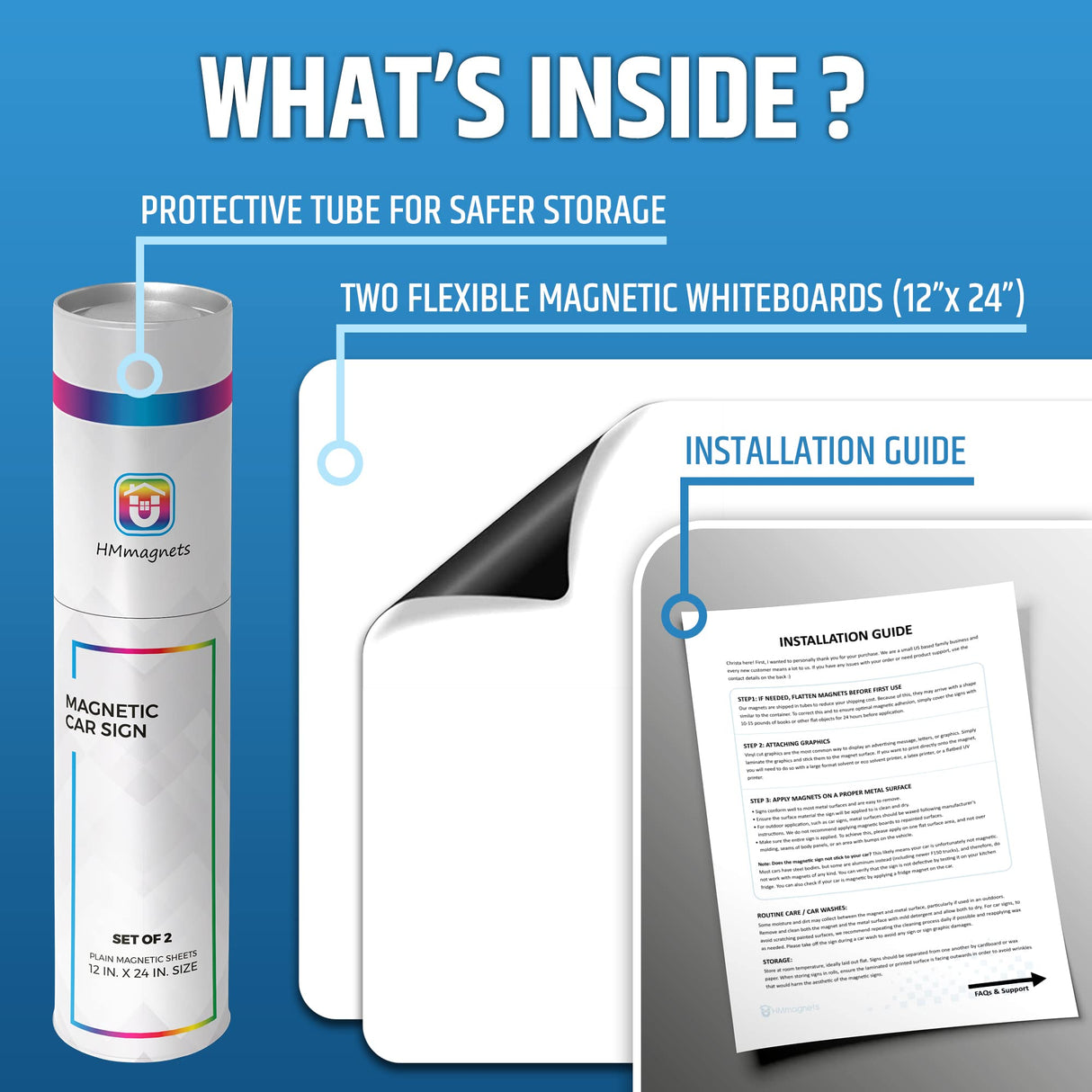 Premium Magnetic Car Signs - Will Never Fly Off Your Vehicle/Truck Door (Upgraded Magnets) - Customize The Magnetic Sheets to Advertise Your Business | Flexible & Lays Flat | 24” X 12” | 2 Pack HMmagnets