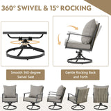 EROMMY 7-Piece Outdoor Dining Set, 6 Swivel Wicker Chairs with Thick Cushions & Wood-Like Dining Table with Umbrella Hole, Patio Furniture Set for Porch, Garden, Backyard, Poolside, Deck, Grey EROMMY