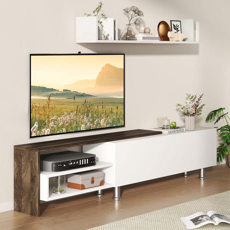 Tangkula White TV Stand with 2 Wall Shelves, Modern Entertainment Center for TVs up to 80 Inches, TV Cabinet with 2 Storage Compartments and Cabinet, Media Console Table for Living Room, Study (White) Tangkula