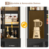 HIFIT 74.4'' Tall Kitchen Pantry Storage Cabinet, 63'' Wide Large Kitchen Hutch, Farmhouse Pantry Cabinet, Bookcases and Bookshelves with 6 Drawers & 4 Doors, Black Glass China Hutch for Living Room HIFIT