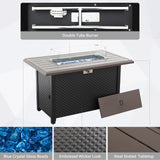 Rattaner 10 Pieces Outdoor Sectional All-Weather Wicker Patio Furniture Set Patio Sectional and Steel Fire Table and Glass Patio Table Non-Slip Cushions and Waterproof Covers, Khaki Rattaner