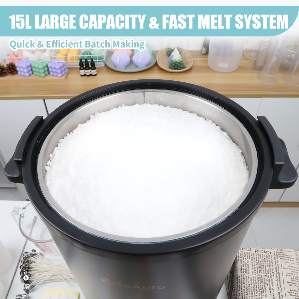 TOAUTO 30Lbs Commercial Wax Melter for Candle Making Large Electric Wax Melting Pot for Candle Making Business with Temperature Control & Quick Pour Spout TOAUTO