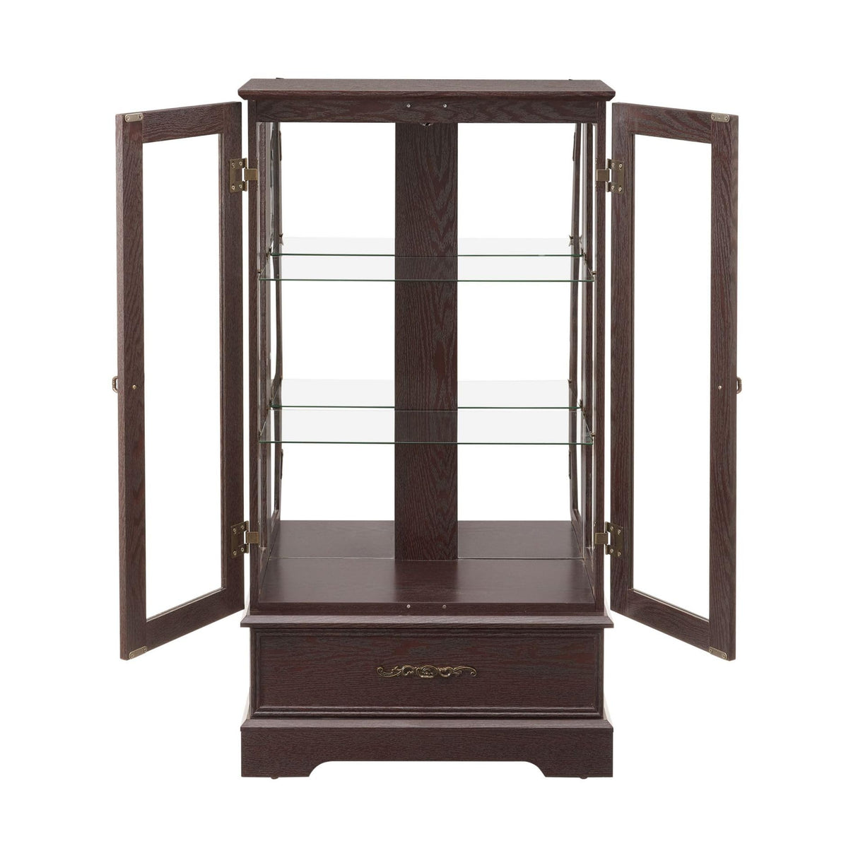 CKEASEAN Curio Cabinet 47" H Vintage Glass Display Cabinet with 3-Tier Adjustable Glass Shelves, Acrylic Mirrored Back Pane, Light Blub Included, China Cabinet for Living Room (Dark Cherry) CKEASEAN