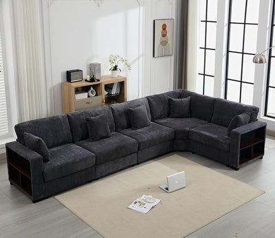 ASAHREE Corduroy Large Sectional Sofa Couches for Livingroom, Modern Oversized 5 Seat L-Shaped Sofa Set with Chaise&Storage Cabinet for A Cozy Bedroom, Apartment (Grey)