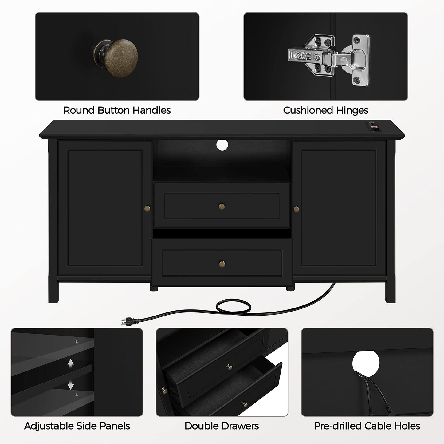 Yaheetech Black TV Stand with Drawers for TVs up to 65 Inch, Media Entertainment Center with Power Outlet & Storage Space, Modern Elegant TV Console for Bedroom & Living Room