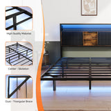 VINGLI King Size Floating Bed Frame with LED Lights and Charging Station, Cozy Hidden Storage Velvet Upholstered Headboard,No Box Spring Needed,Easy Assembly,Black VINGLI
