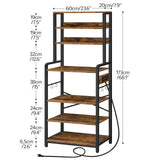 HOOBRO 68.1-Inch Rustic Brown Bakers Rack with Power Outlets and 7-Tier Storage Shelves HOOBRO
