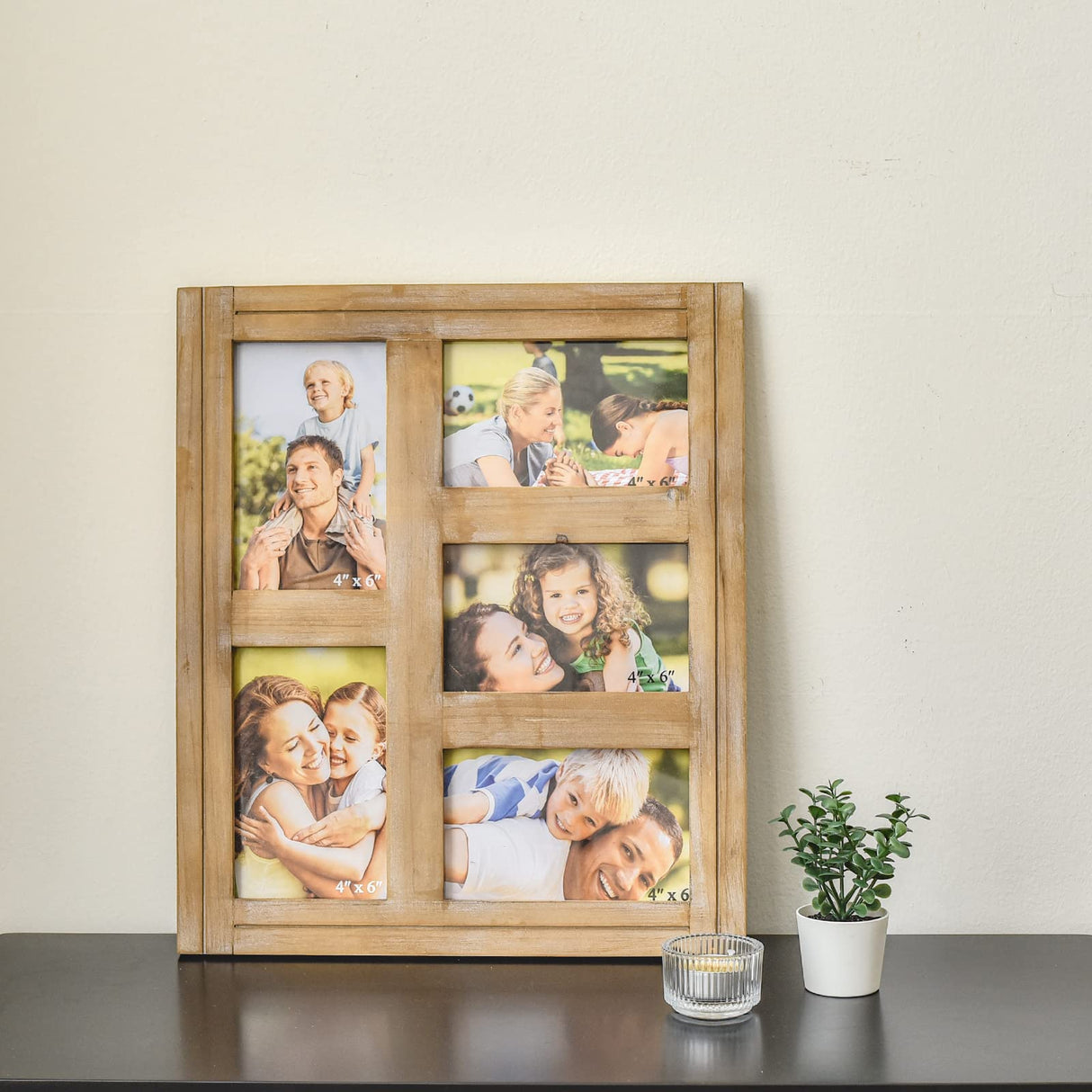 JUMBO DECOR Rustic Distressed Picture Photo Frame Collage - Farmhouse Natural Wood with 5 Openings 4x6 Picture Frame Wall Decor for Wall Hanging JUMBO DECOR
