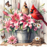 JXDXDJ Cardinal and Flowers Diamond Art Kits for Adults,Full Drill Butterfly 5D Diamond Painting Kits for Beginners,DIY Round Diamond Dots for Adults Crafts,Gem Painting Home Wall Decor 13.78x13.78 In JXDXDJ