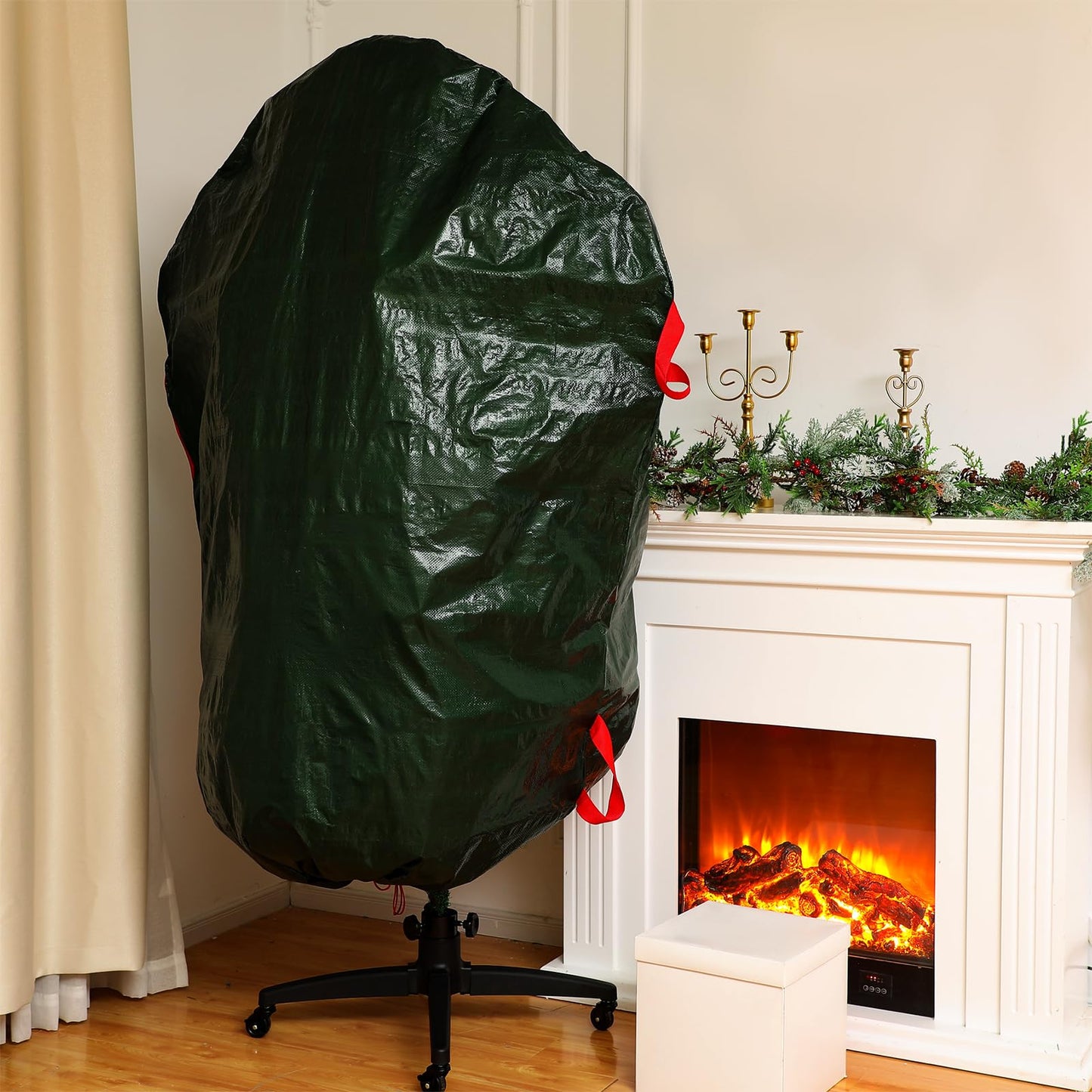 Wesnoy Rolling Christmas Tree Stand with Upright Christmas Tree Storage Bag for up to 9 ft Tree, Heavy Duty Xmas Tree Stand with Casters and Base, Tear Resistant Christmas Tree Storage Cover