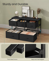 SONGMICS Dresser for Bedroom, Chest of Drawers, Steel, MDF, 5 Non-Woven Fabric Drawers, Storage Organizer Unit, Closet, Entryway, Ink Black and Ebony Black ULGS322B01S SONGMICS