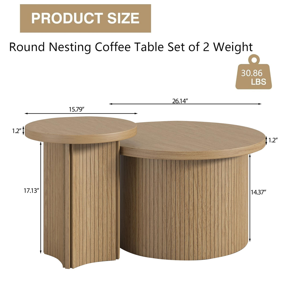 Set of 2 Nesting Coffee Tables Farmhouse,Round Coffee Tables Living Room,Wood Finish Coffee Table Set,Small Coffee Table,Sofa Side Living Room Bedroom Coffee Table Side Table (Large Size - Set) Mxtxmy