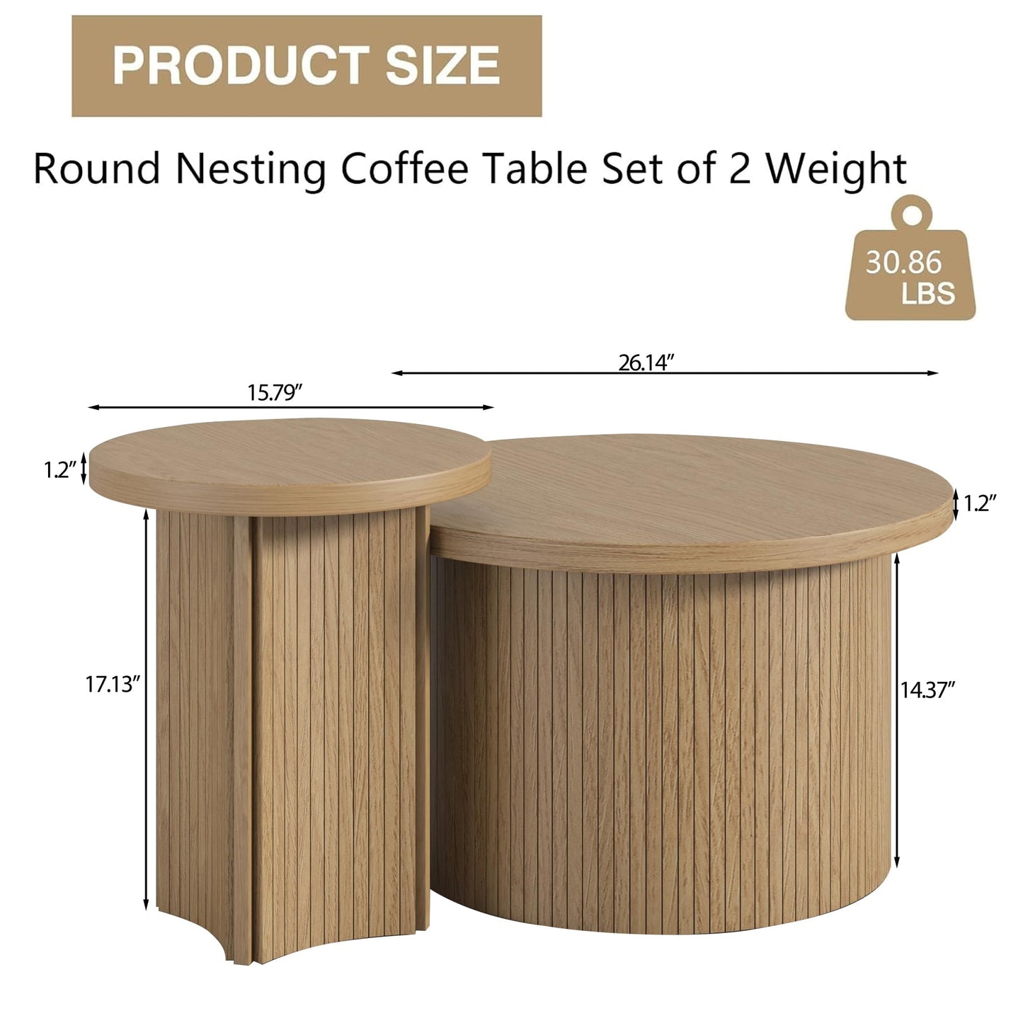 Set of 2 Nesting Coffee Tables Farmhouse,Round Coffee Tables Living Room,Wood Finish Coffee Table Set,Small Coffee Table,Sofa Side Living Room Bedroom Coffee Table Side Table (Large Size - Se - WoodArtSupply