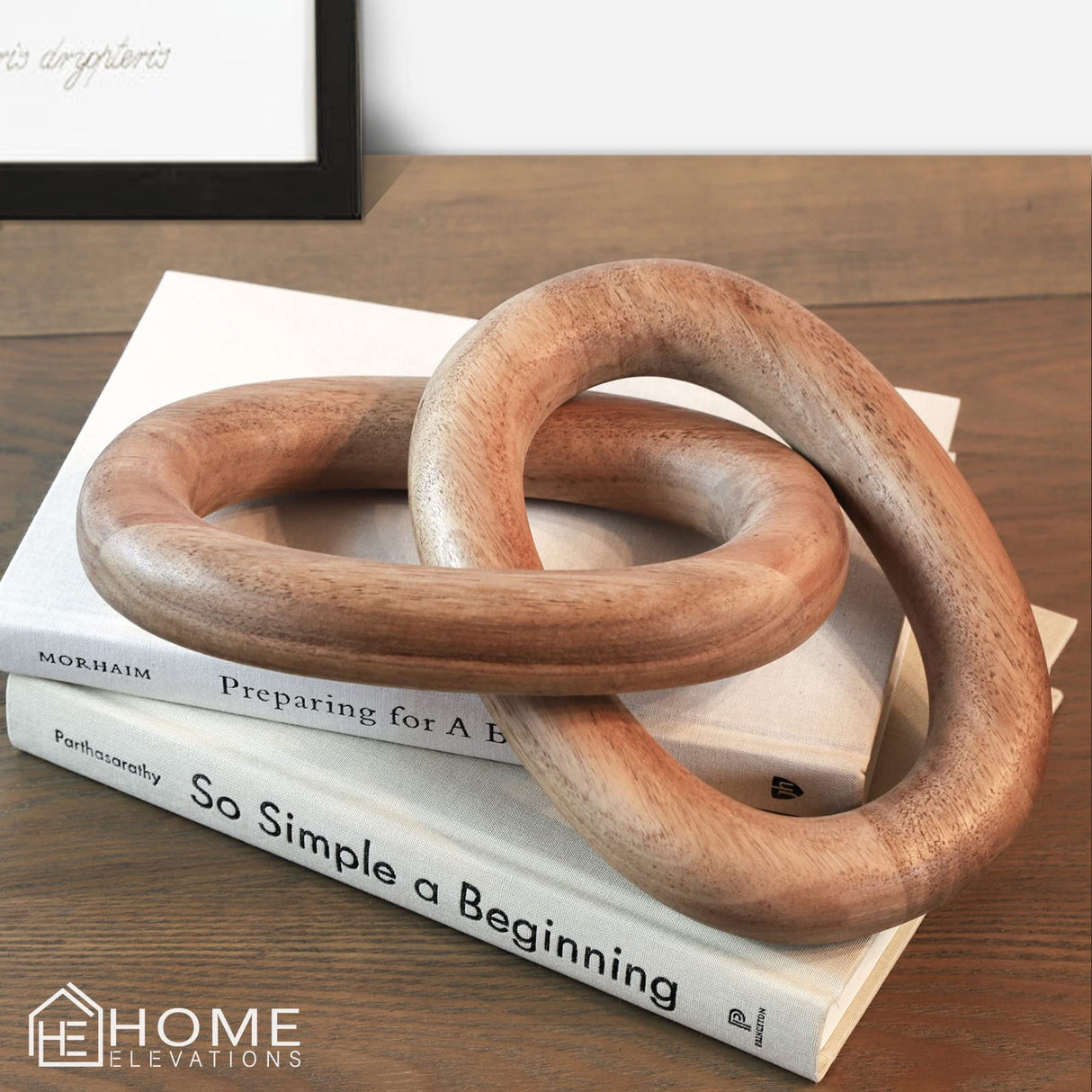 Product Elevations Acacia Wood Knot Decor - Modern Farmhouse Home Decor for Racks & Book Shelves - 13" Rustic 2 Chain Links Coffee Table Decor - Gift Ideas for Housewarming & Weddings Product Elevations