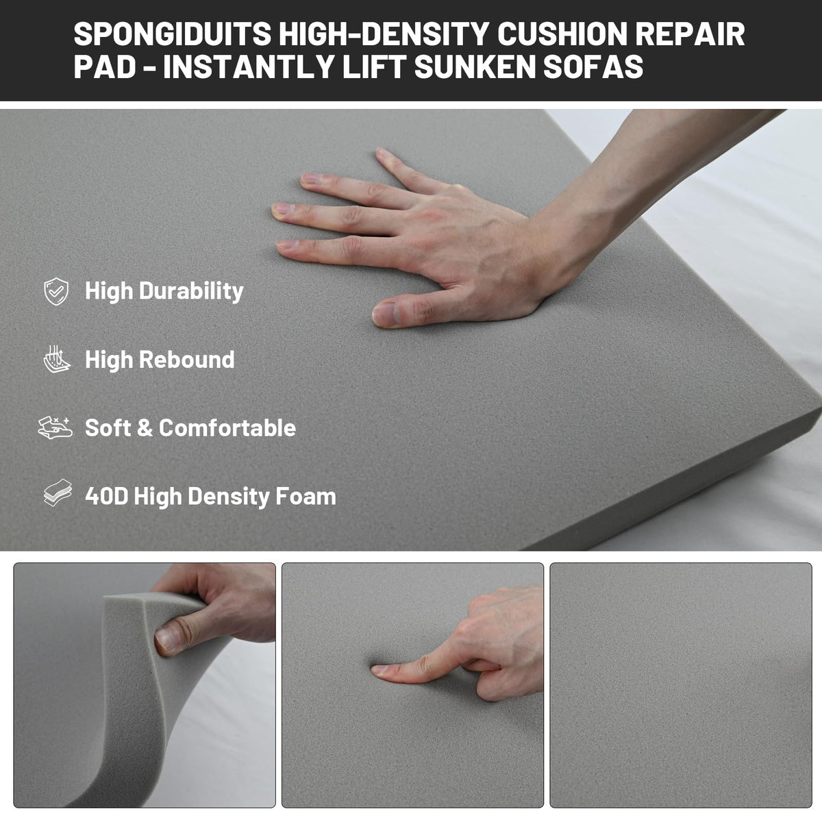 Spongiduits Couch Cushion Support for Sagging Seat - 20" x 20" High-Density Curved Foam Sofa Cushion Support Board, Couch Supporter for Under The Cushions, Grey Set of 3 Spongiduits
