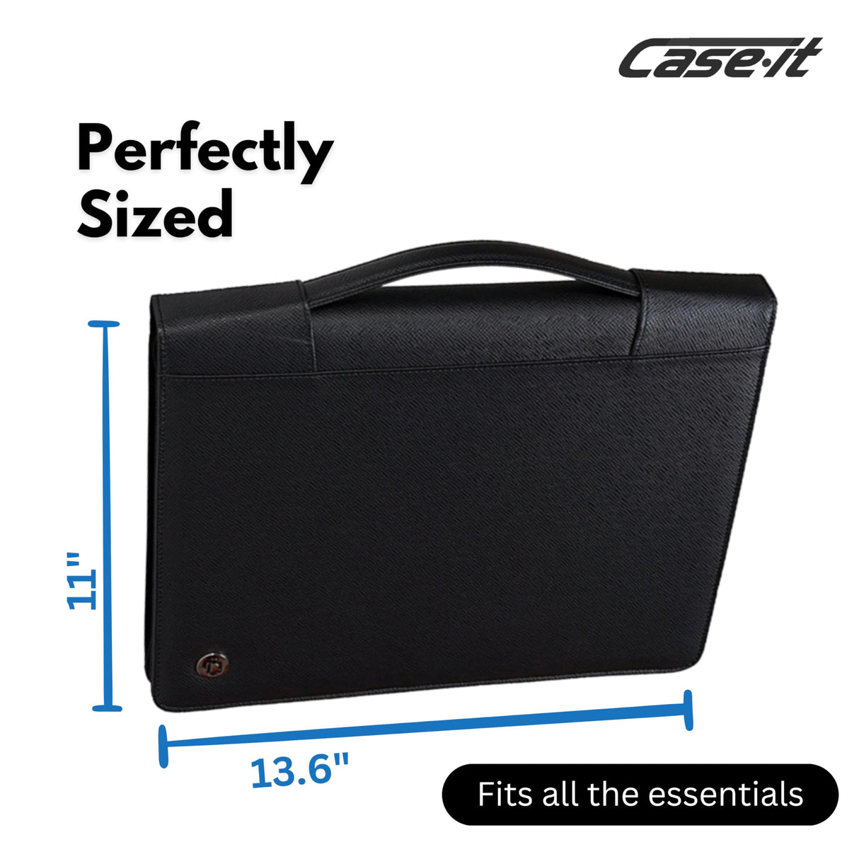 Case-it Executive Zipper Padfolio with Removable 3-Ring Binder and Letter Size Writing Pad, Pebbled Faux Leather Black (PAD-40) Case it