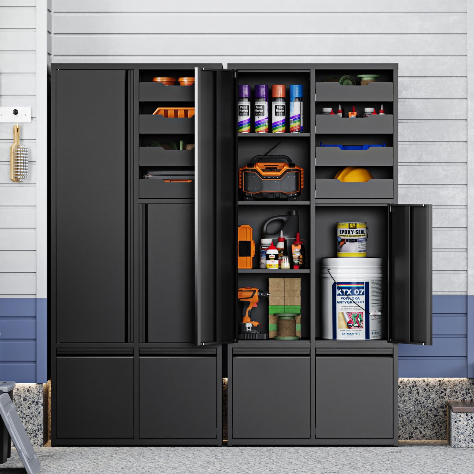 Yizosh Metal Garage Storage Cabinet with 2 Drawers, 71" Heavy Duty Tool Cabinet with 2 Door,Tall Steel Storage Cabinet,Utility Tool Cabinet for Garage,Warehouse,Workshop - WoodArtSupply