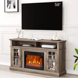 GarveeTech Farmhouse Electric Fireplace TV Stand for TVs up to 58", Entertainment Center with 23" Electric Fireplace Remote Control, TV Console Cabinet with Open Storage Shelves for Living Room, Wood GarveeTech
