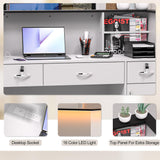 Spurgehom Reception Desk with Counter,Modern Front Table Equipped Lockers & Storage Shelves,50-inch Checkout Counter with LED Lights & DIY Stripe for Lobbies,Salons,Retail,Home Offices,Reception Room Spurgehom