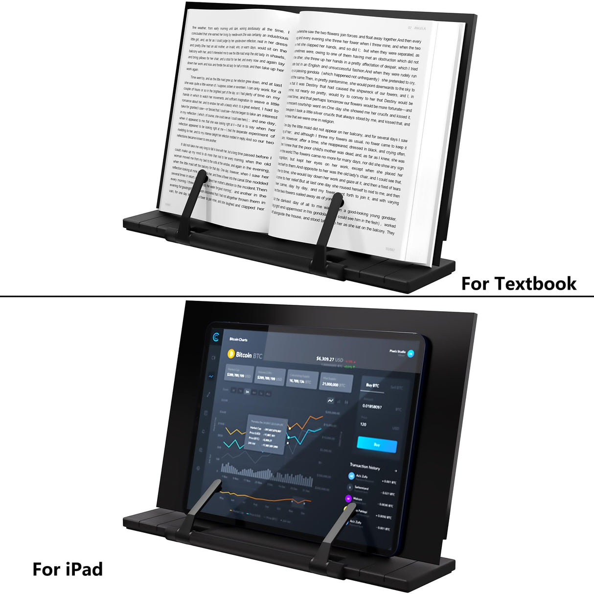 Readaeer Metal Book Stand for Desk Portable Document Holder for Cook Book, Music Book, iPad, Laptop, Reading Rest with 7 Adjustable Positions and Page Paper Clips READAEER