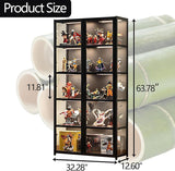 QOEUDD Display Cabinet with Acrylic Glass Door, 5 Tier Curio Display Case, Collectibles Toy Organizers Rack & Display Shelf, Kids Bookcase for Bedroom, Reading Nook, Toddler's Room, Bamboo QOEUDD