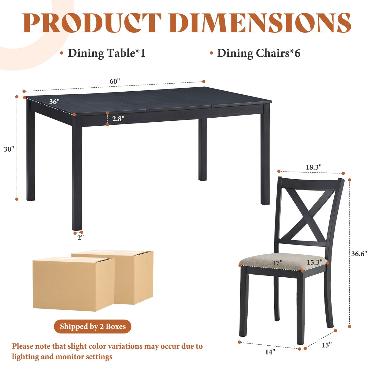 AMERLIFE 7-Piece Farmhouse Dining Table Set with 6 Upholstered Chairs, 60" Space-Saving Dining Table & Chair Set for Dining Room, Kitchen, Small Apartment, Restaurant, Grey & White AMERLIFE