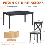 AMERLIFE 7-Piece Farmhouse Dining Table Set with 6 Upholstered Chairs, 60" Space-Saving Dining Table & Chair Set for Dining Room, Kitchen, Small Apartment, Restaurant, Grey & White AMERLIFE