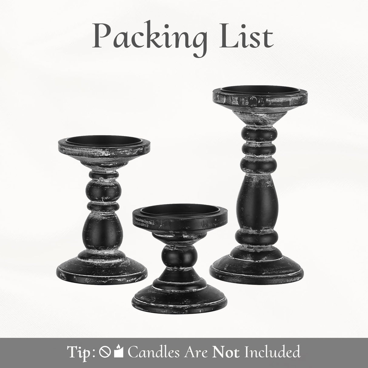 Inweder Wood Pillar Candle Holder: 3Pcs Rustic Black Candle Holders for Pillar Candles Wood Candle Holders Distressed Wooden Farmhouse Candle Holder Large Rustic Candle Holder for Fireplace Table Inweder